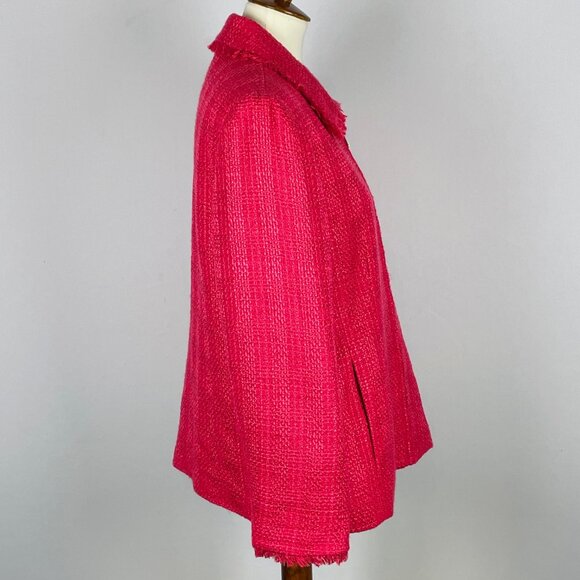 Alfred Dunner Full Zip Tweed Blazer Sz 14 Hot Pink Fringe Preppy Professional - Picture 3 of 6